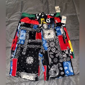 Patchwork Bandana and 8 ball Print  Shorts